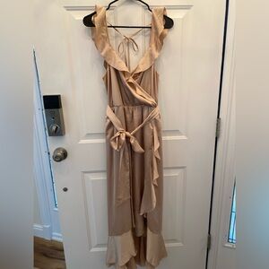 Show Me Your MuMu — Samantha Ruffle Wrap Dress ~ Champagne Luxe Satin